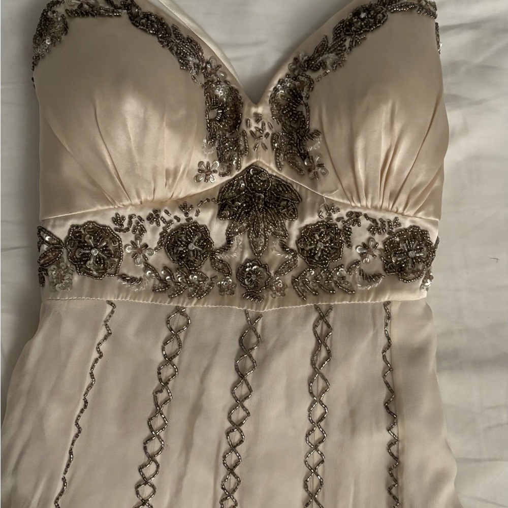 Beaded Strapless Ivory Evening Dress